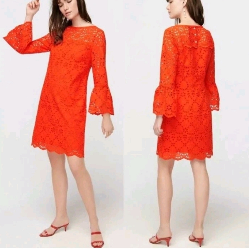 J.Crew Bell Sleeve Eyelet Cocktail Dress Sz 2 - Picture 3 of 10
